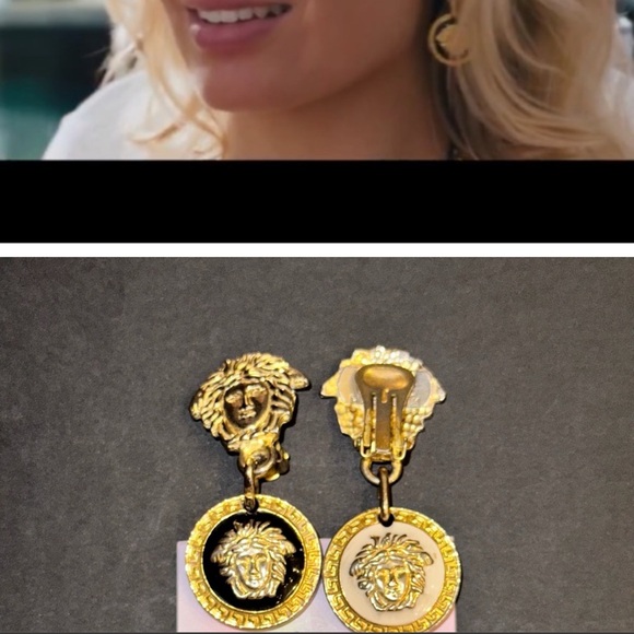 Versace: 'The Wolf Of Wall Street' Gold Earrings - Picture 2 of 7